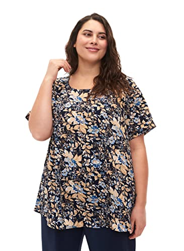 Zizzi Flash by Damen Große Größen Bluse Kurze Ärmel Print Gr 42-44 Brown Blue Flower von Zizzi