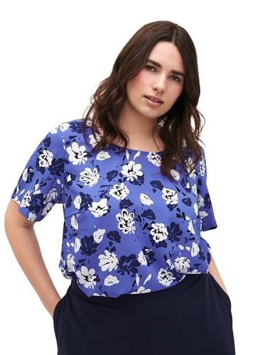 Zizzi Flash by Damen Große Größen Bluse Kurze Ärmel Print Gr 46-48 Amparo Blue Flower von Zizzi