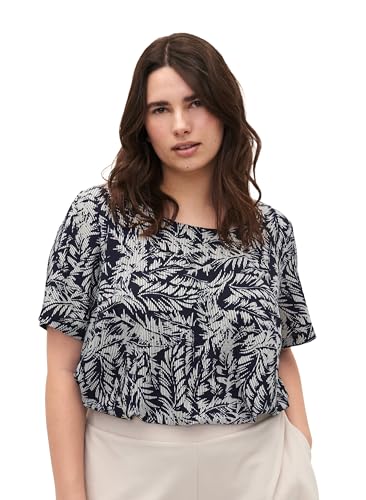 Zizzi Flash by Damen Große Größen Bluse Kurze Ärmel Print Gr 54-56 Off White Blue Leaf von Zizzi