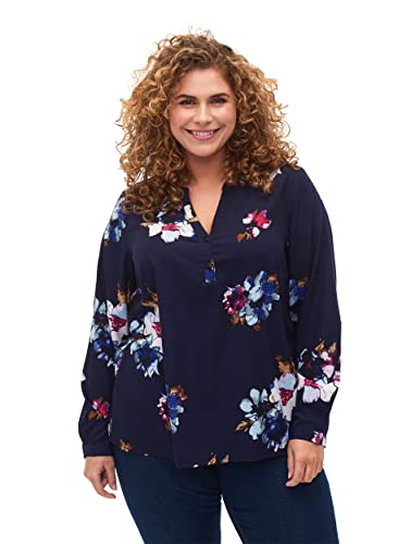 Zizzi Flash by Damen Große Größen Bluse Print Lange Ärmel Gr 42-44 Big Blue Flower von Zizzi