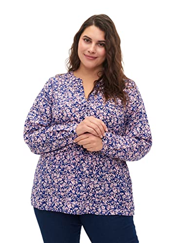 Zizzi Flash by Damen Große Größen Bluse Print Lange Ärmel Gr 46-48 Strong Blue Flower von Zizzi