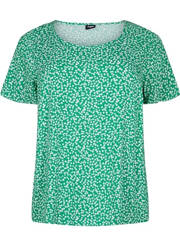 Zizzi Flash by Damen Große Größen Bluse Viskose Kurze Ärmel Größe 42–60 Gr M (46/48) Bright Green Wh.AOP von Zizzi