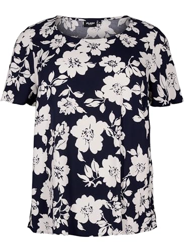 Zizzi Flash by Damen Große Größen Bluse Viskose Kurze Ärmel Größe 42–60 Gr M (46/48) N. Sky White Flower von Zizzi