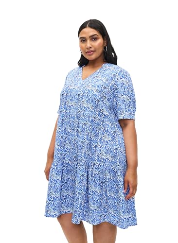 Zizzi Flash by Damen Große Größen Kleid Kurzarm Druck Größen Gr L White Blue AOP von Zizzi