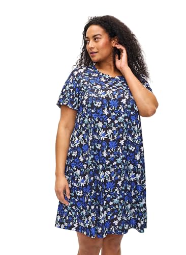 Zizzi Flash by Damen Große Größen Kleid Kurze Ärmel Print Größe 42–60 Gr M (46/48) Black Blue Green AOP von Zizzi