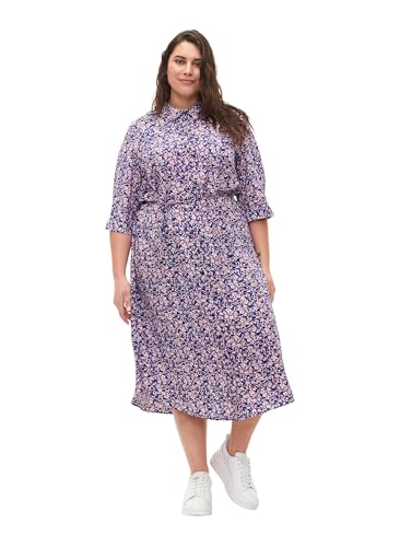 Zizzi Flash by Damen Große Größen Midikleid Knöpfe Print Gr 50-52 Strong Blue Flower von Zizzi