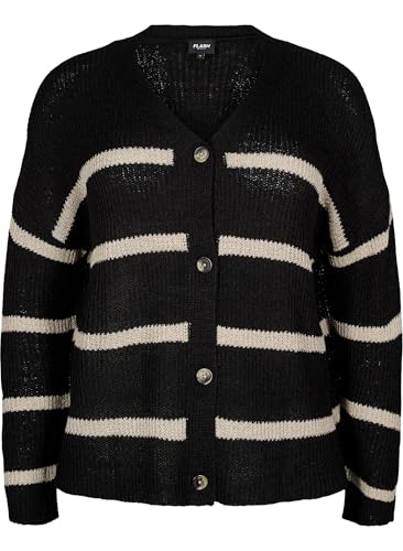 Zizzi Flash by Damen Große Größen Strickjacke Kurze Strickwaren Größe Gr S Black w. Natural von Zizzi