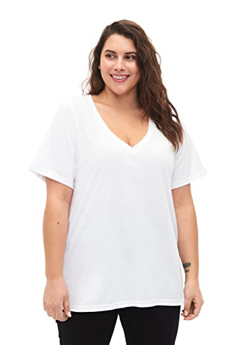 Zizzi Flash by Damen Große Größen T-Shirt 2er-Pack V-Ausschnitt Gr 46-48 White/Black von Zizzi