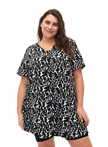 Zizzi Flash by Damen Große Größen Tunika Print Kurze Ärmel 46-48 Black White AOP von Zizzi