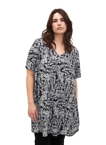 Zizzi Flash by Damen Große Größen Tunika Print Kurze Ärmel Gr M (46/48) Off White Blue Leaf von Zizzi