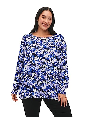 Zizzi Flash by Damen In großen Größen Bluse Lange Ärmel Print Größe 42-44 Blue Purple Flower von Zizzi
