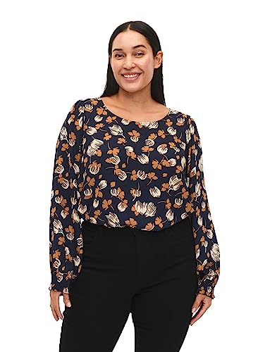 Zizzi Flash by Damen In großen Größen Bluse Lange Ärmel Print Größe 42-44 Navy Brown Flower von Zizzi