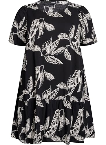 Zizzi Flash by Damen-Kleid in großen Größen, Viskose, Kurze Ärmel, Größe Gr S Black Leaf von Zizzi