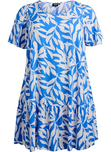Zizzi Flash by Damen-Kleid in großen Größen, Viskose, Kurze Ärmel, Größe Gr S Blue Leaf von Zizzi