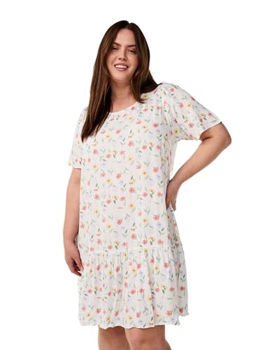 Zizzi Flash by Damen-Kleid in großen Größen, Viskose, Kurze Ärmel, Größe Gr S White Flower von Zizzi