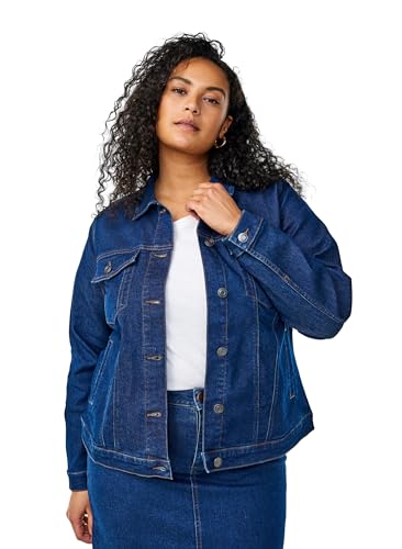 Zizzi Flash by Damen große Größen Denim-Jacke mit Taschen Größe Gr M Dark Blue Denim von Zizzi
