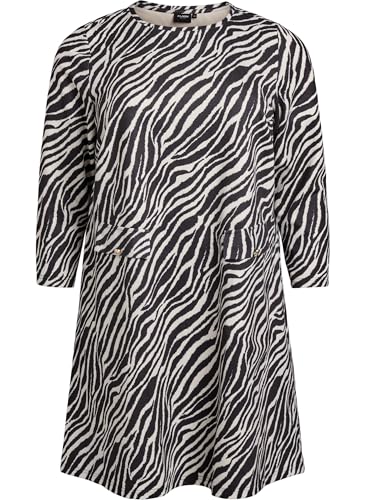 Zizzi Flash by Damen große Größen Kurzes Kleid Print O-Ausschnitt Größe Gr XXL Black Zebra von Zizzi