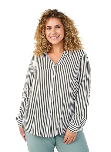 Zizzi Flash by Damen große Größen Shirt Lange Ärmel Streifen Größe Gr L Thyme w. White von Zizzi