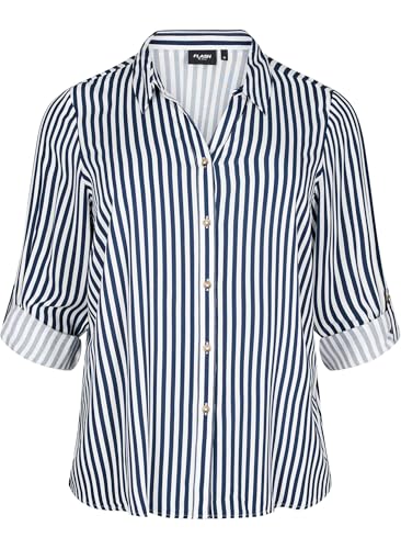 Zizzi Flash by Damen große Größen Shirt Lange Ärmel Streifen Größe Gr M Navy B. w. White von Zizzi