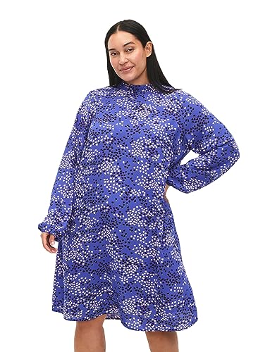 Zizzi Flash by Frauen Große Größen Kleid, Bedruckt, Lange Ärmel Größe 46-48 Dazzling Blue AOP von Zizzi