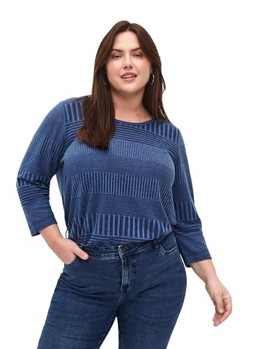 Zizzi Frauen Große Größen Bluse 3/4 Ärmel Muster Größe Gr M (46/48) Estate Blue Melange von Zizzi