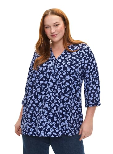 Zizzi Frauen Große Größen Bluse Druck 3/4 Ärmel V-Ausschnitt Größe 50-52 M. Blue Flower AOP von Zizzi