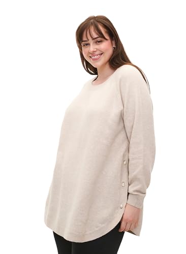 Zizzi Frauen Große Größen Gestrickter Pullover Melange Rundhals Größe 42-44 Pumice Stone Mel. von Zizzi