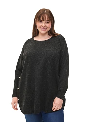 Zizzi Frauen Große Größen Gestrickter Pullover Melange Rundhals Größe 46-48 Dark Grey Melange von Zizzi