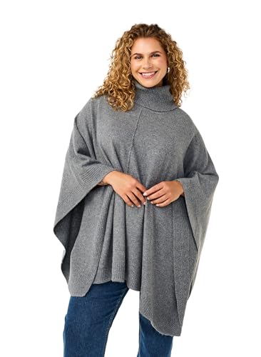 Zizzi Frauen Große Größen Poncho Strickwaren Rollkragenpullover Größe Gr S Medium Grey Melange von Zizzi
