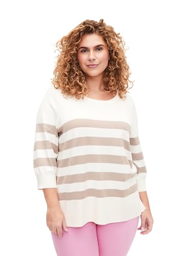 Zizzi Frauen Große Größen Pullover Viskose Streifen Größe 50-52 Birch/Simply Taupe von Zizzi