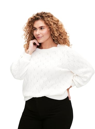 Zizzi Frauen Große Größen Strickbluse Lochmuster Bootsausschnitt Größe Gr L (50/52) Cloud Dancer von Zizzi