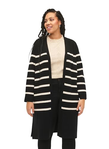 Zizzi Frauen Große Größen Strickjacke Gestreift Viskose Größe 46-48 Black w. Birch von Zizzi