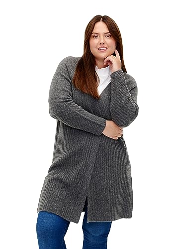 Zizzi Frauen Große Größen Strickjacke Strickmuster Einheitsgröße 46-48 Dark Grey Melange von Zizzi