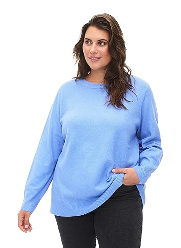 Zizzi Frauen Große Größen Strickpullover Gerippte Kanten Rundhals Größe 42-44 Blue Bonnet Mel. von Zizzi