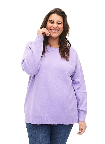 Zizzi Frauen Große Größen Strickpullover Gerippte Kanten Rundhals Größe 42-44 Bougainvillea Mel. von Zizzi