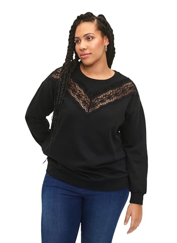 Zizzi Frauen Große Größen Sweatshirt Rundhals Rüschen Größe 42-44 Black von Zizzi