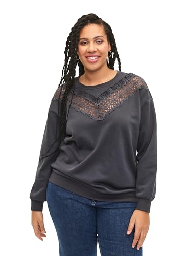 Zizzi Frauen Große Größen Sweatshirt Rundhals Rüschen Größe 42-44 Dark Grey von Zizzi