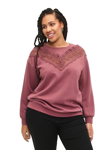 Zizzi Frauen Große Größen Sweatshirt Rundhals Rüschen Größe 50-52 Rose Brown von Zizzi