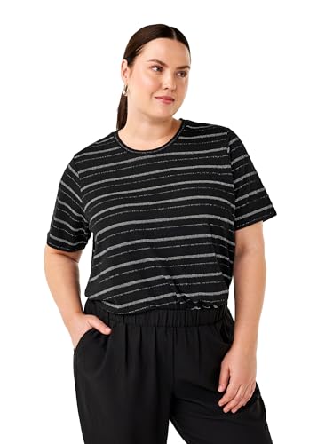 Zizzi Frauen Große Größen T-Shirt Rundhalsausschnitt Streifen Größe Gr M Black w. Silver von Zizzi