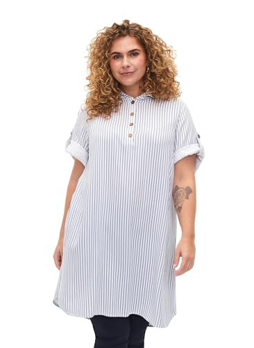 Zizzi Frauen Große Größen Tunika Viskose Kapuze Größe Gr S (42/44) Blue White Stripe von Zizzi