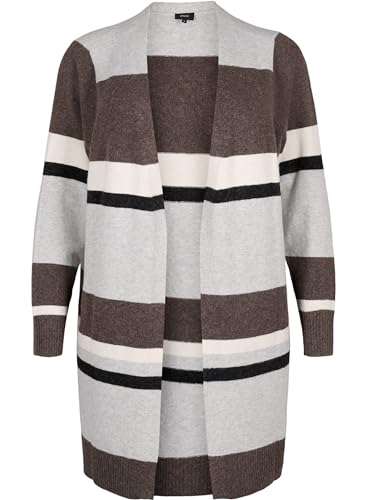 Zizzi Frauen Plus Größe Cardigan Strick Streifen Lang Größe Gr S Light Grey Mel.Comb von Zizzi