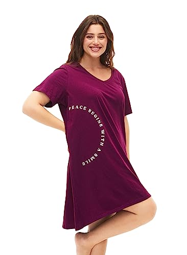 Zizzi Frauen Plus Größe Nachthemd Baumwolle Kurze Ärmel Größe 50-52 Dark Purple/Black von Zizzi