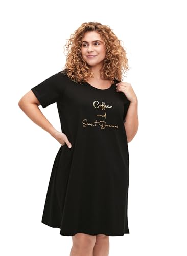 Zizzi Frauen Plus Größe Nachthemd Baumwolle Kurze Ärmel Größe Gr XL (54/56) Black Coffee von Zizzi