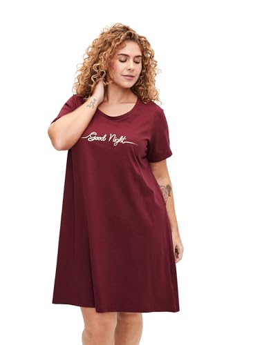 Zizzi Frauen Plus Größe Nachthemd Baumwolle Kurze Ärmel Größe Gr XL (54/56) Zinfandel Good Night von Zizzi