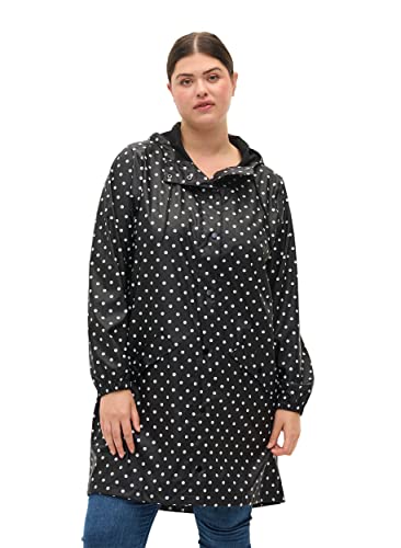 Zizzi Frauen Plus Größe Regen Jacke Punktmuster verschweißte Nähte Größen - Plus Size Damenkleidung 42-44 Black W/White Dot von Zizzi