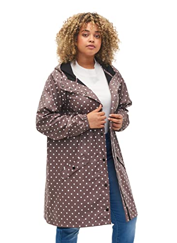 Zizzi Frauen Plus Größe Regen Jacke Punktmuster verschweißte Nähte Größen - Plus Size Damenkleidung 42-44 Iron W/White dot von Zizzi