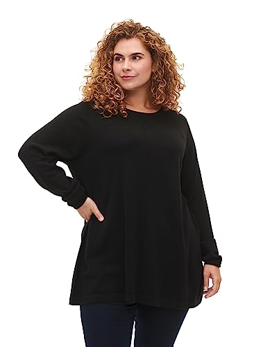 Zizzi Frauen Plus Größe Strickbluse O-Ausschnitt Baumwolle Viskose Größe Gr L Black von Zizzi