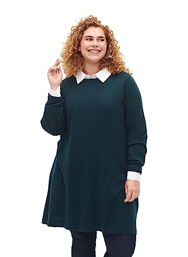Zizzi Frauen Plus Größe Strickkleid Baumwolle Viskose Größe 46-48 Reflecting Pond Mel. von Zizzi