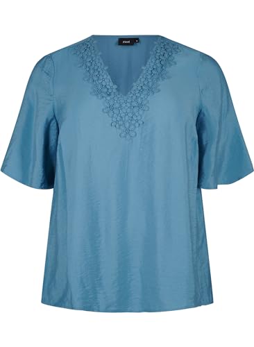 Zizzi Frauen große Größen Bluse Kurze Ärmel Stickerei Größen Gr M Blue Heaven von Zizzi