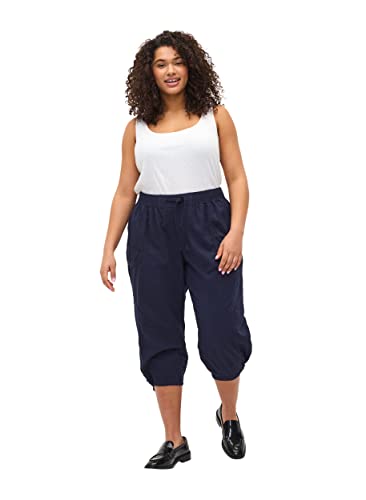 Zizzi Große Größen Damen 3/4-Hose aus Baumwolle mit Taschen Gr 42-44 Blau von Zizzi